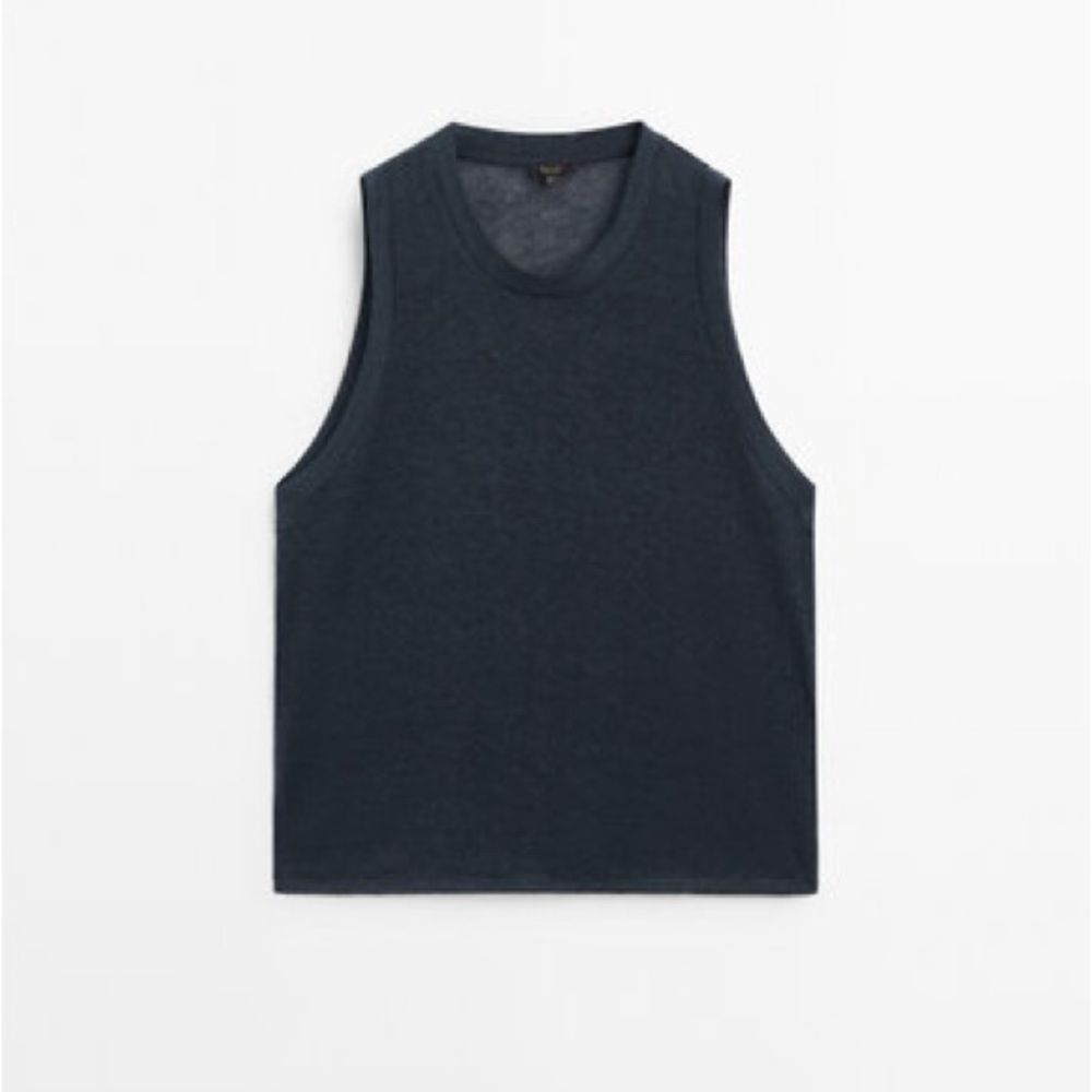 Massimo Dutti NWT Blue 100% Linen Sleeveless Top with Vent Detail Size Small